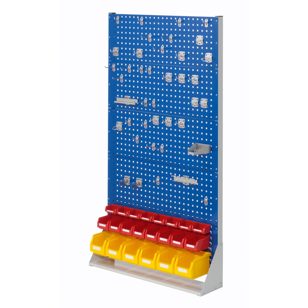 Produktabbildung: Kappes RasterPlan Lochplatten-Wand, einseitig, Werkezughaltersortiment 40-teilig, HxBxT 1790 x 1000 x 240 mm, lichtgrau/enzianblau