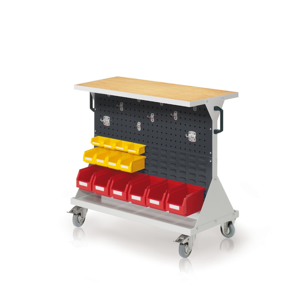 Produktabbildung: Kappes Rastermobil-Rollwagen, HxBxT 930 mm x 1000 mm x 500 mm, mit Auflageboden inkl. Multiplex-Werkbankplatte, lichtgrau/anthrazitgrau
