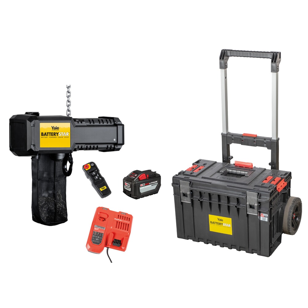 Produktabbildung: Yale® BatteryStar Akku-Elektrokettenzug Mega, inkl. Batterie, Ladegerät und  M18 Rollkoffer