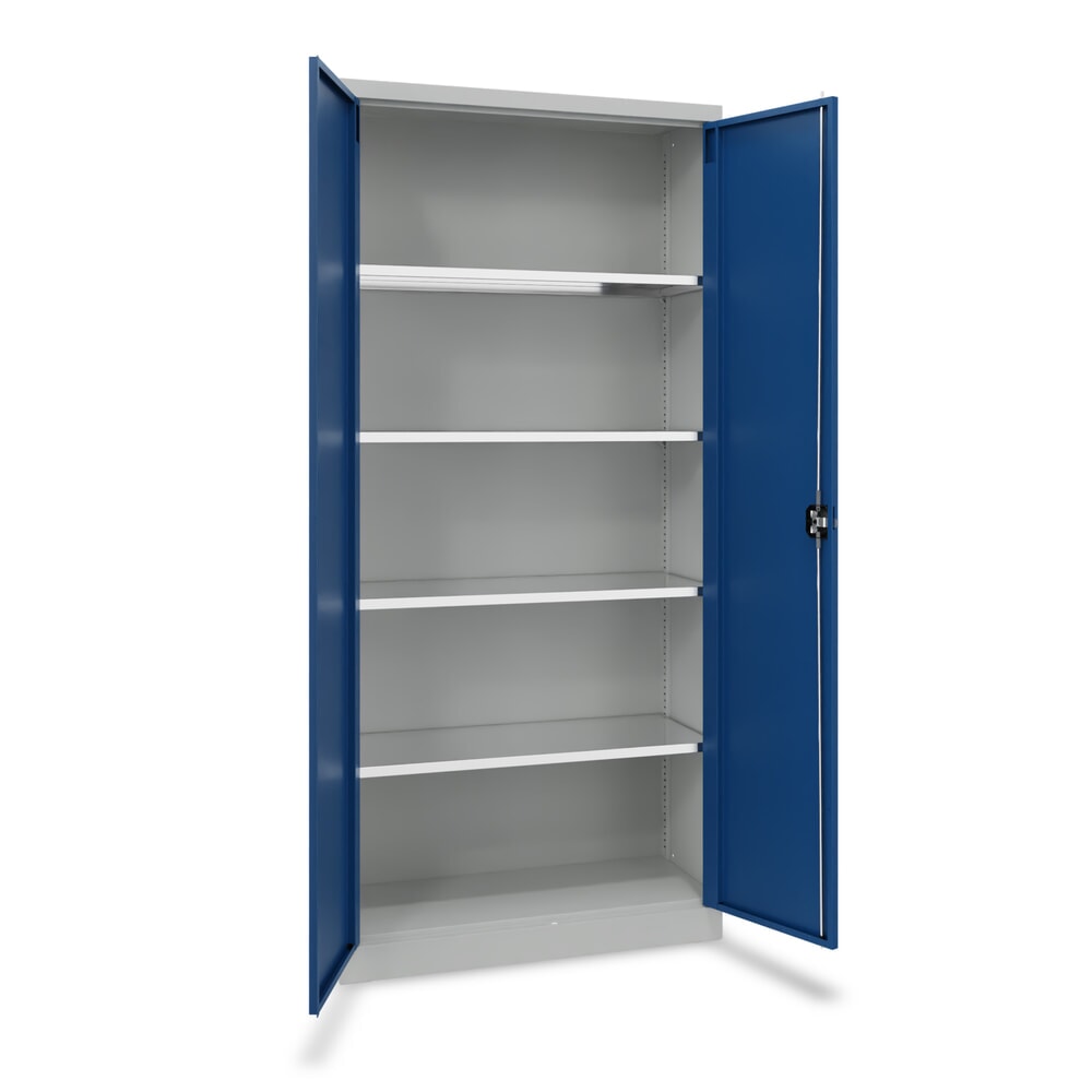 Produktabbildung: Steinbock® Flügeltürenschrank mit verzinkten Fachböden, HxBxT 1950 x 890 x 415 mm, lichtgrau/enzianblau
