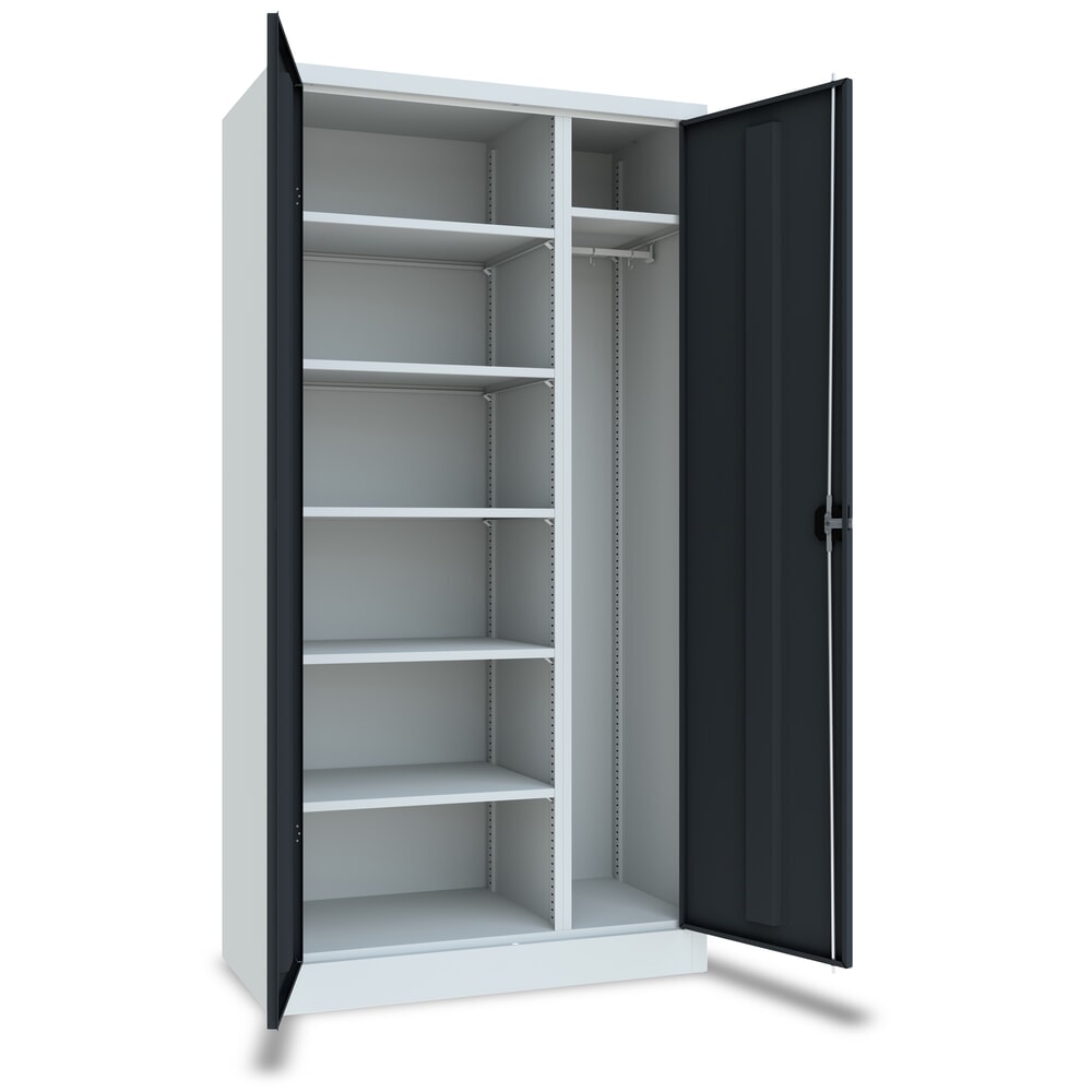 Produktabbildung Nr. 2: PAVOY Putzmittelschrank mit Trennwand, verzinkten Fachböden und Kleiderstange, HxBxT 1950 x 1000 x 500 mm, lichtgrau/anthrazitgrau