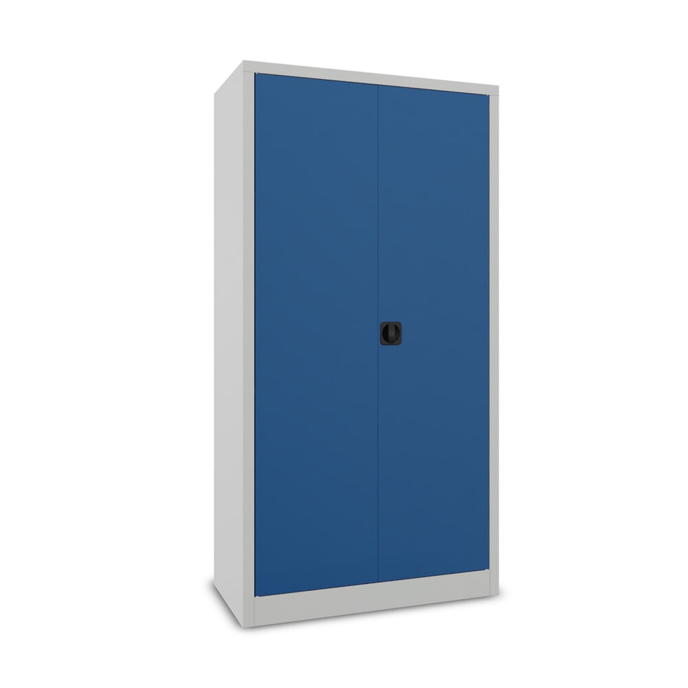 Produktabbildung Nr. 2: PAVOY Putzmittelschrank mit Trennwand, pulverbeschichteten Fachböden und Kleiderstange, HxBxT 1950 x 1000 x 400 mm, lichtgrau/enzianblau