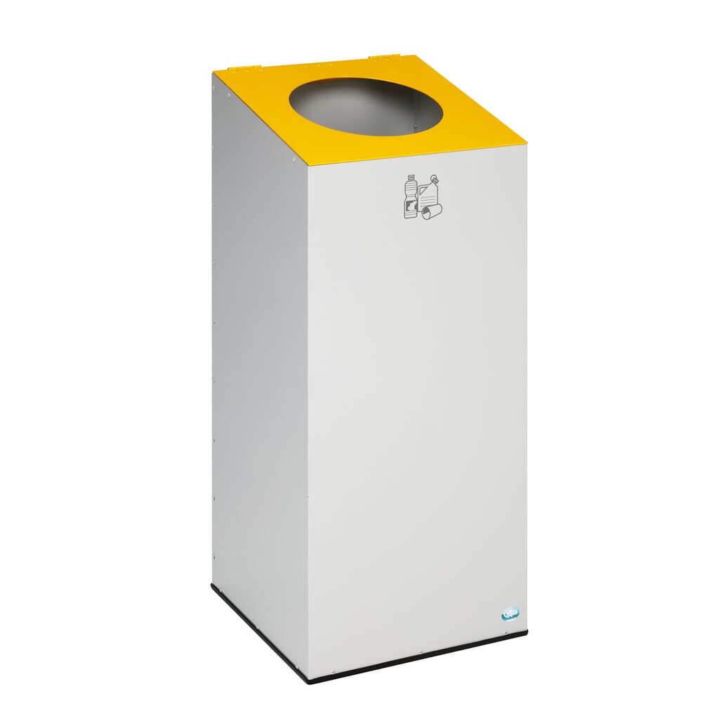 VAR® Wertstoffsammler WSG 38, mit Klemmring und runder Einwurföffnung, lichtgrau, verkehrsgelb Produktabbildung: VAR® Wertstoffsammler WSG 38, mit Klemmring und runder Einwurföffnung, lichtgrau, verkehrsgelb