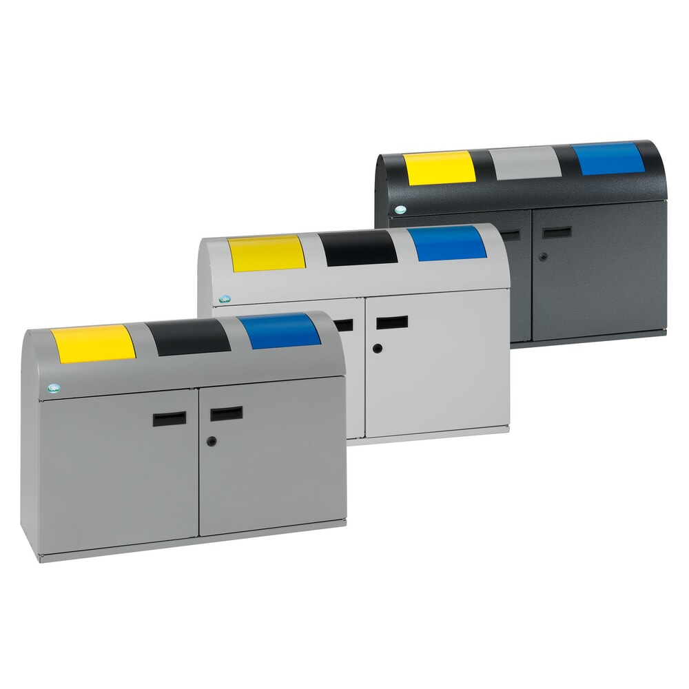 Produktabbildung Nr. 3: VAR® Wertstoffsammler WSS 50, mit 3 Innenbehältern und selbstschließenden Einwurfklappen, mit rundem Kopfteil, silber