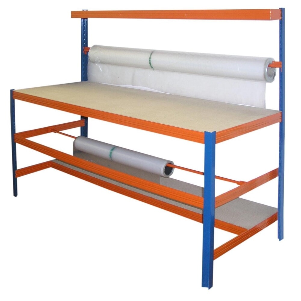 Produktabbildung: Packtisch mit Rollenhalter, robuste Spanplatte, Tragkraft 300 kg
