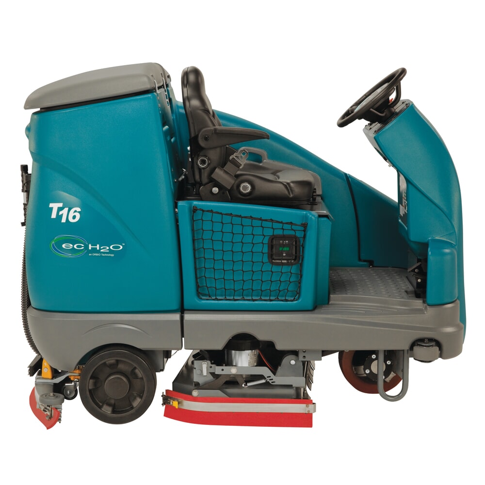 Produktabbildung Nr. 2: Tennant® Aufsitz-Scheuersaugmaschine T16, vollelektrischer Fahrantrieb, mit 2 Schrubbwalzen, Komfortsitz, Rammschutz, Seitenschubaggregat