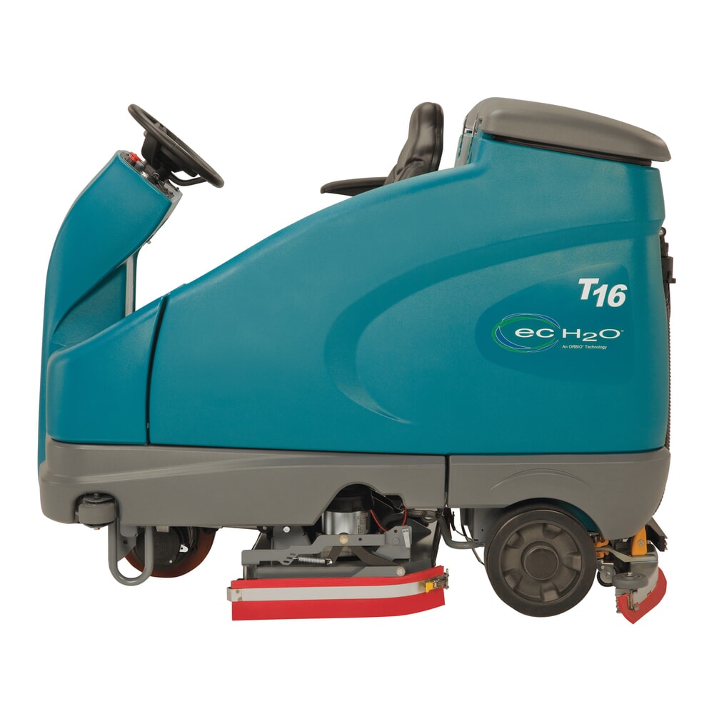 Produktabbildung Nr. 1: Tennant® Aufsitz-Scheuersaugmaschine T16, vollelektrischer Fahrantrieb, mit 2 Schrubbwalzen, Komfortsitz, Rammschutz, Seitenschubaggregat