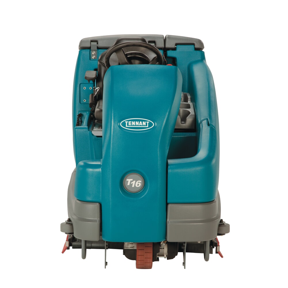 Produktabbildung Nr. 3: Tennant® Aufsitz-Scheuersaugmaschine T16, vollelektrischer Fahrantrieb, mit 2 Schrubbwalzen, Komfortsitz, Rammschutz, Seitenschubaggregat