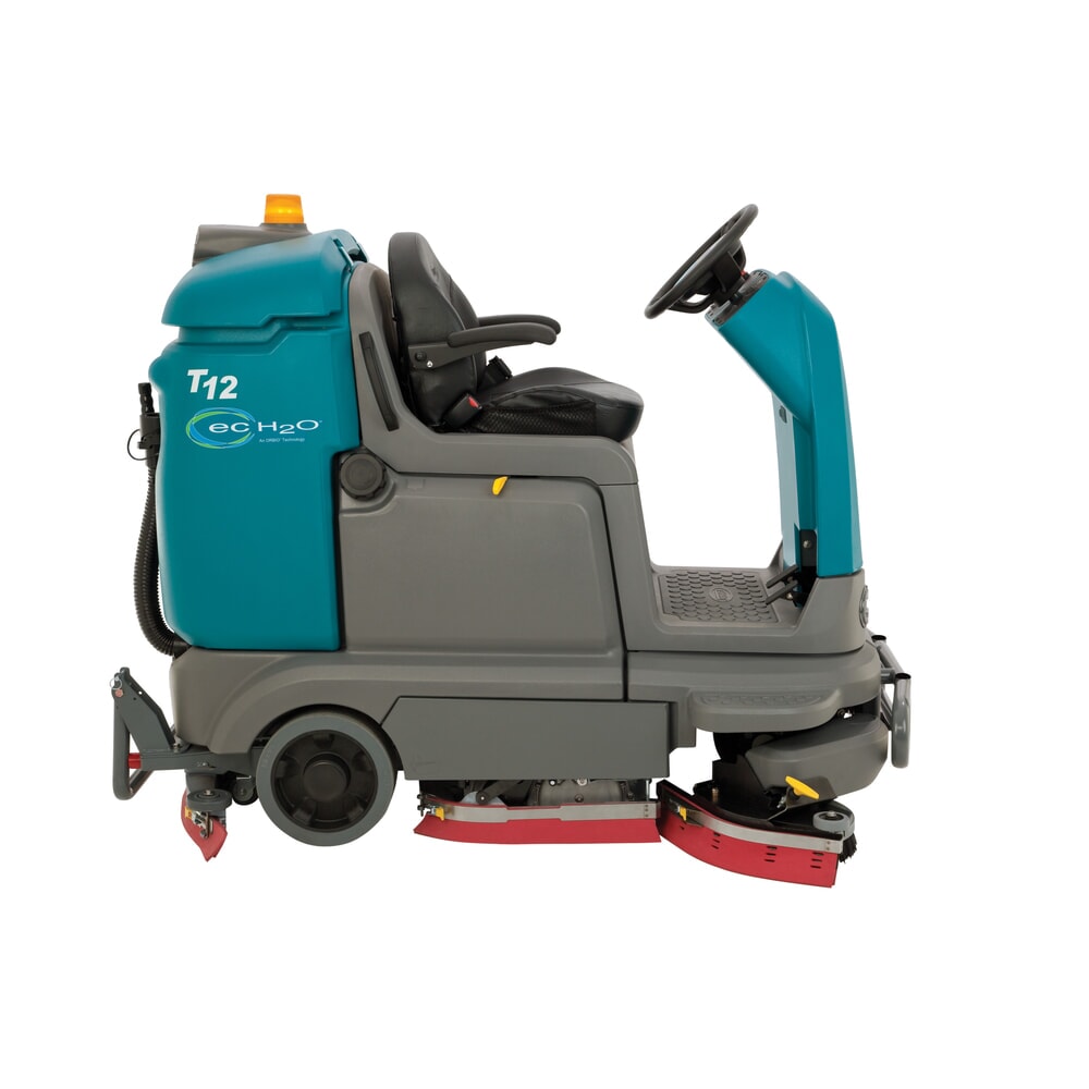 Produktabbildung Nr. 6: Tennant® Aufsitz-Scheuersaugmaschine T12, vollelektrischer Fahrantrieb, mit 2 Schrubbwalzen, Komfortsitz, Rammschutz, Seitenschubaggregat