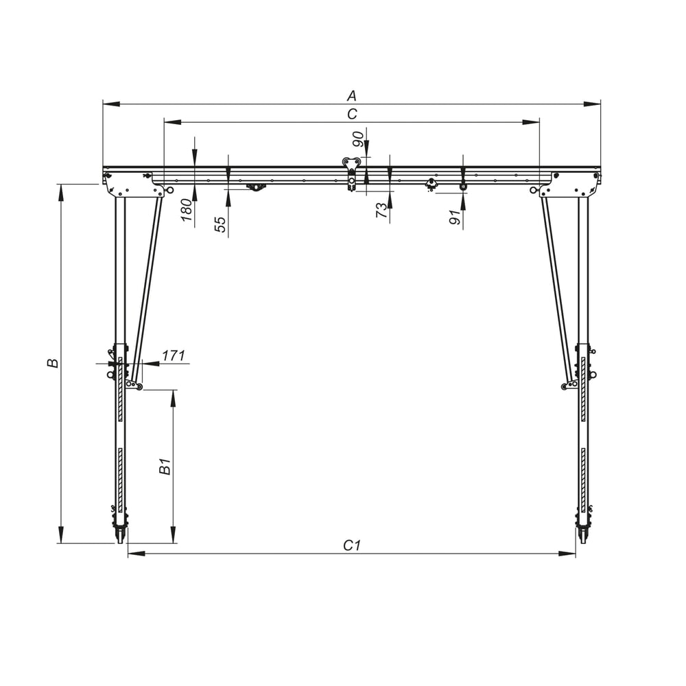 Produktabbildung Nr. 10: PLANETA Alu-Portalkran RLPK, inkl. Hebelzug, verfahrbar, Länge 2.000 mm, TK 1.750 kg, Größe M