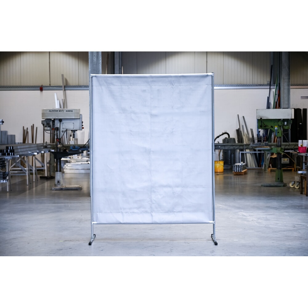 Produktabbildung: Schweißer-Schutzstellwand, Hitzeschutz-/Spritzerschutzdecke gemäß DIN EN 13501-1, BxH 1.400 x 2.000 mm, grau/silber