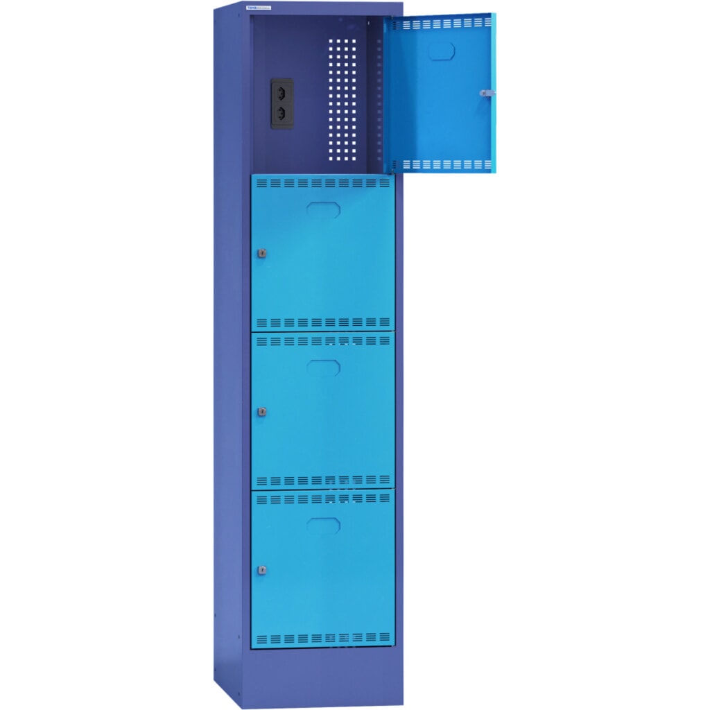 Thur Metall Akku-Ladeschrank mit Fächern, für E-Bike-Akkus, HxBxT 1790 mm x 415 mm x 580 mm, Key Lock, taubenblau/hellblau Produktabbildung: Thur Metall Akku-Ladeschrank mit Fächern, für E-Bike-Akkus, HxBxT 1790 mm x 415 mm x 580 mm, Key Lock, taubenblau/hellblau