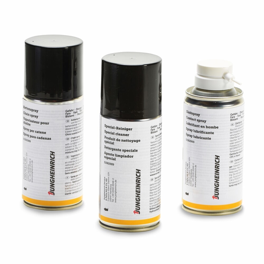 Produktabbildung: Jungheinrich Pflege-Set, 3-teilig inklusive Kettenspray, Schmiermittel und Spezialreiniger