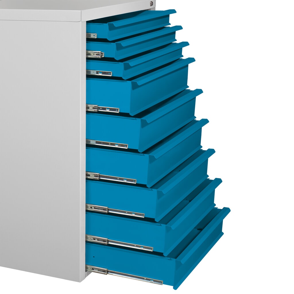 HEMMDAL Schubladenschrank Classic, 9 Schubladen, HxBxT 1200 x 700 x 435 mm, lichtgrau/lichtblau Produktabbildung Nr. 4: HEMMDAL Schubladenschrank Classic, 9 Schubladen, HxBxT 1200 x 700 x 435 mm, lichtgrau/lichtblau