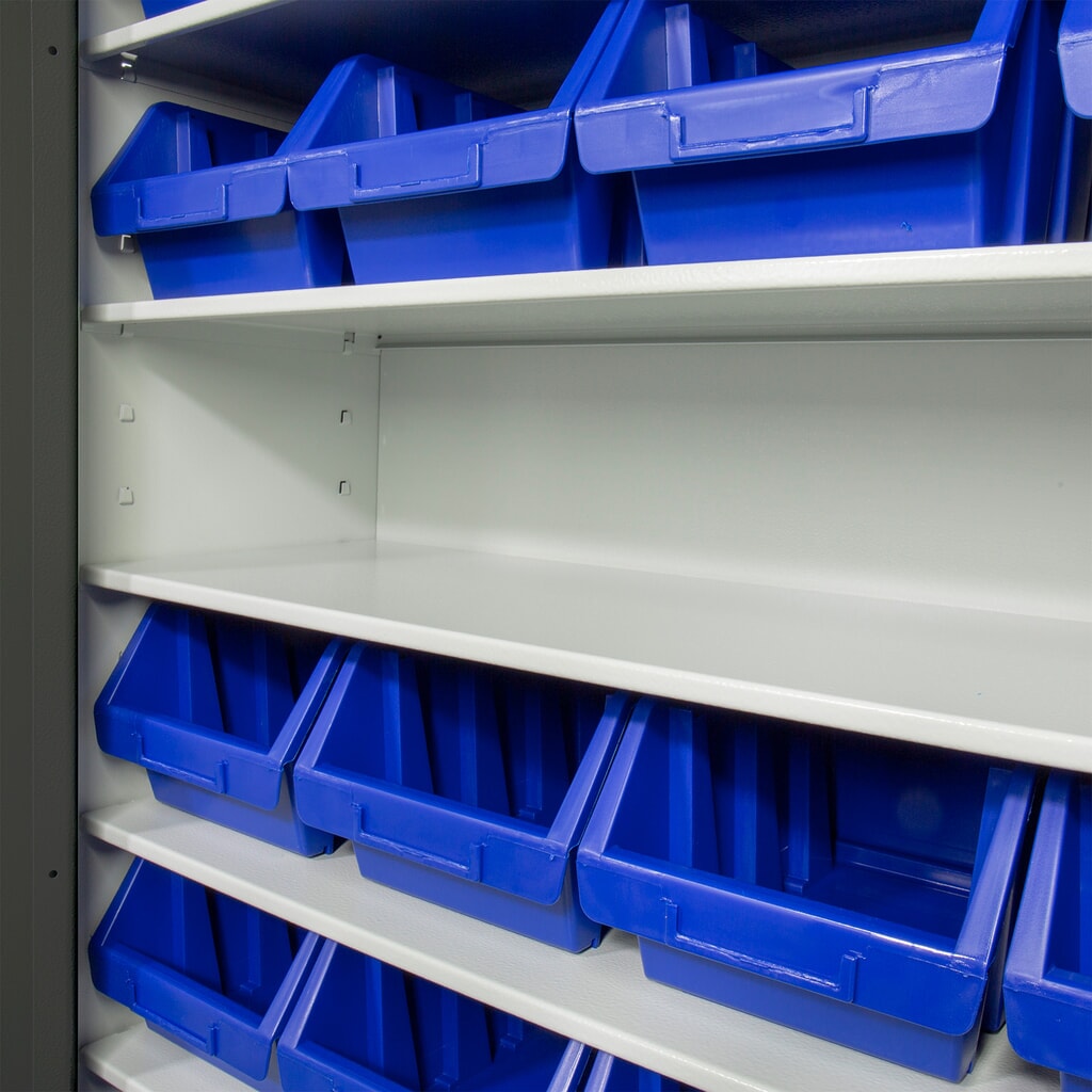 Steinbock® Flügeltüren-Magazinschrank, 48 Sichtlagerkästen Größe 3, 11 Fachböden, lichtgrau/anthrazitgrau Produktabbildung Nr. 6: Steinbock® Flügeltüren-Magazinschrank, 48 Sichtlagerkästen Größe 3, 11 Fachböden, lichtgrau/anthrazitgrau