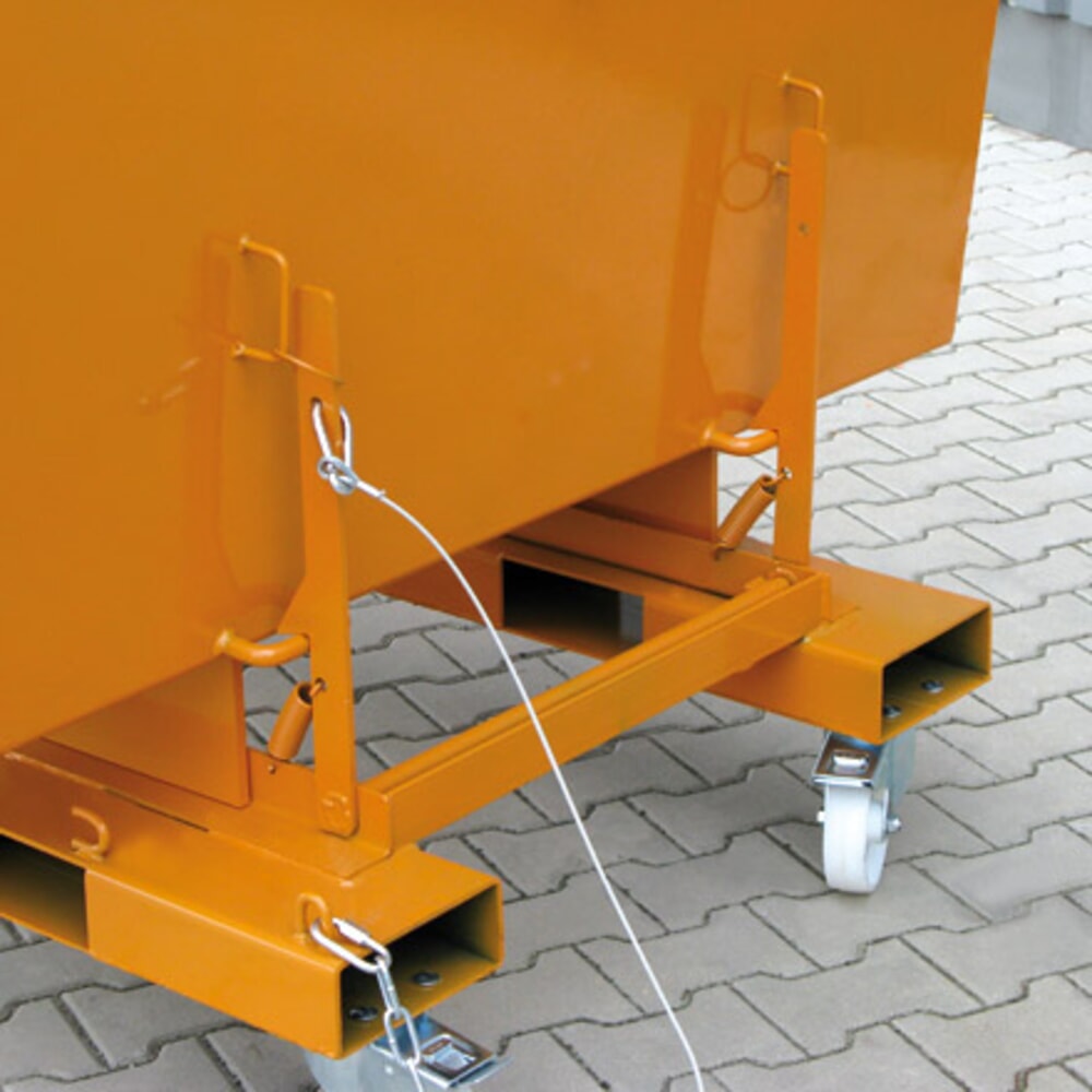 Produktabbildung Nr. 6: Eichinger® Kippbehälter in hoher Bauhöhe, quer zur und in Fahrtrichtung kippbar, 1000 kg, 500 Liter, reinorange