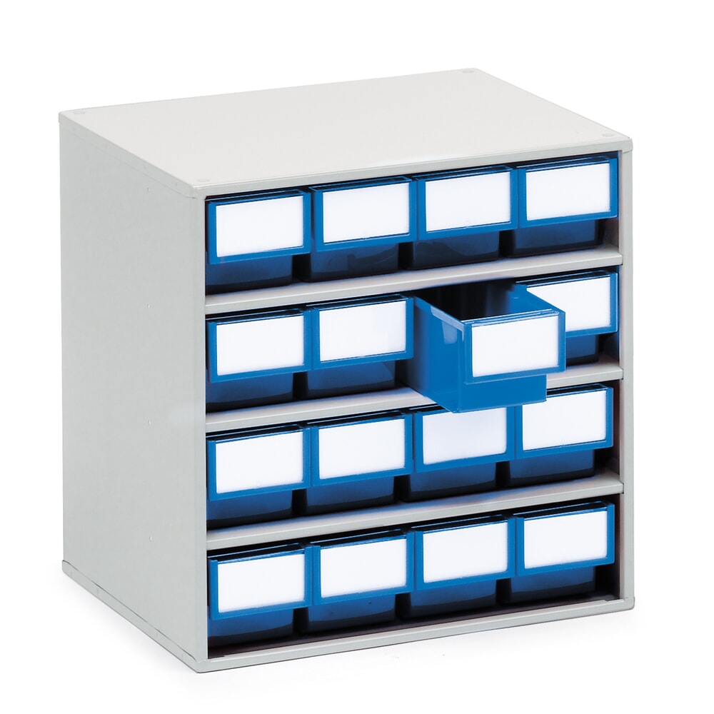 Produktabbildung: TRESTON Schubladenmagazin, 16 Schubladen, Tiefe 300 mm, blau