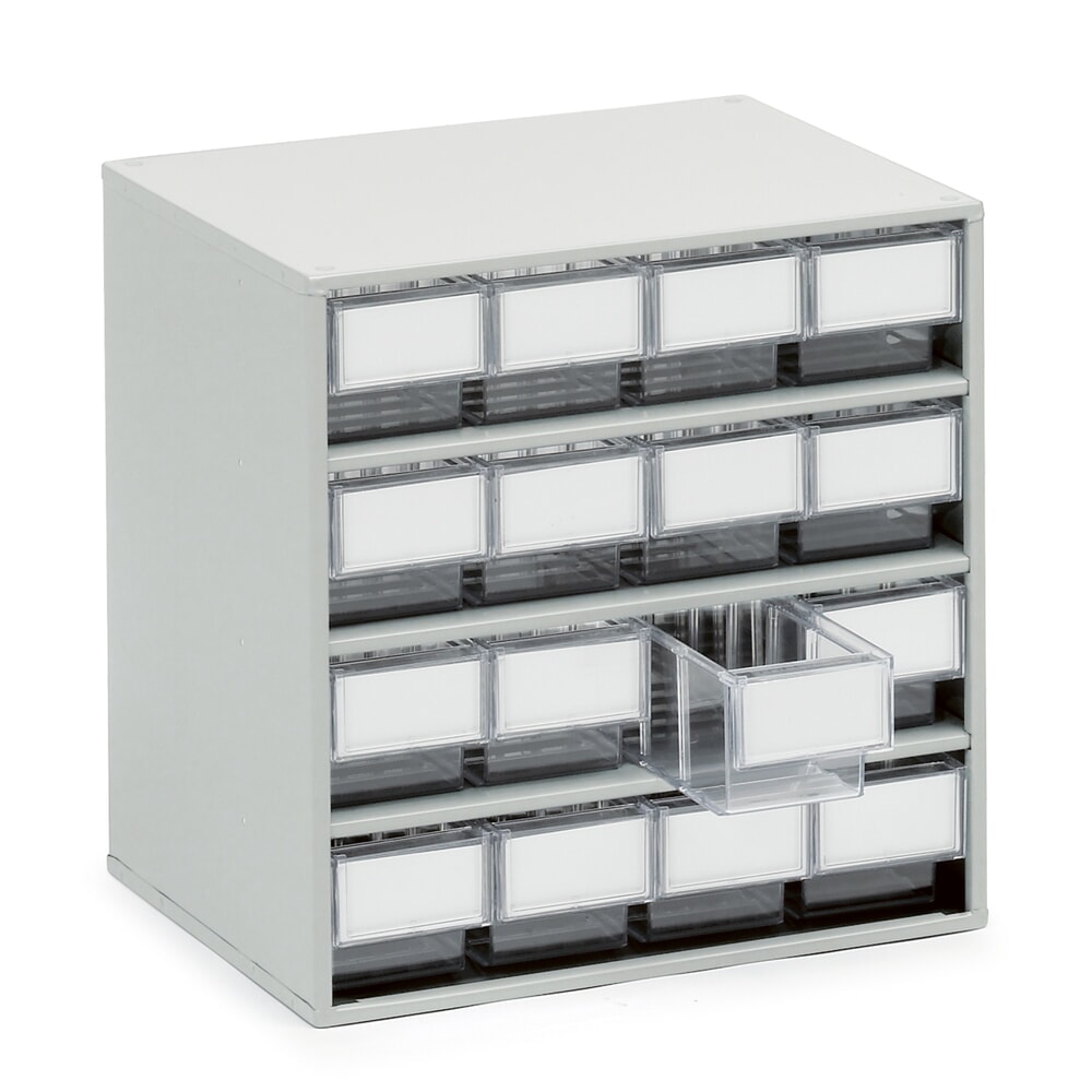 Produktabbildung: TRESTON Schubladenmagazin, 16 Schubladen, Tiefe 300 mm, glasklar