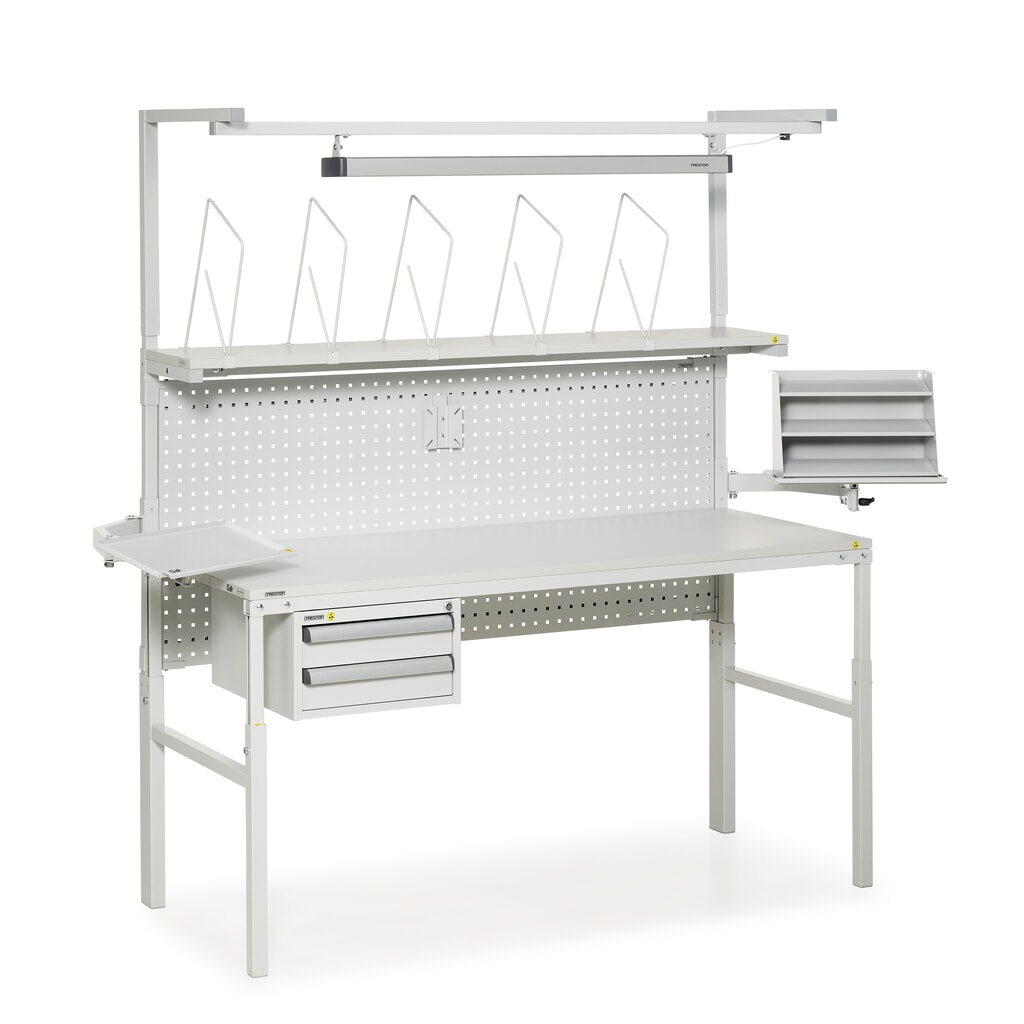 Produktabbildung Nr. 4: TRESTON Arbeitstisch mit Etagenbord, höhenverstellbar, TK 300 kg, BxT 1.200 x 700 mm