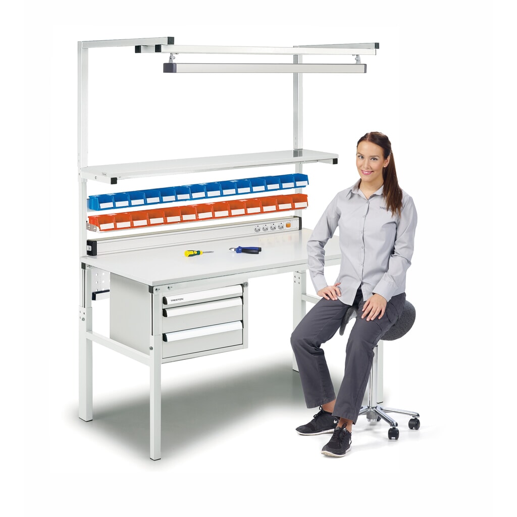 TRESTON Arbeitstisch mit Etagenbord, höhenverstellbar, TK 300 kg, BxT 1.200 x 700 mm Produktabbildung Nr. 5: TRESTON Arbeitstisch mit Etagenbord, höhenverstellbar, TK 300 kg, BxT 1.200 x 700 mm