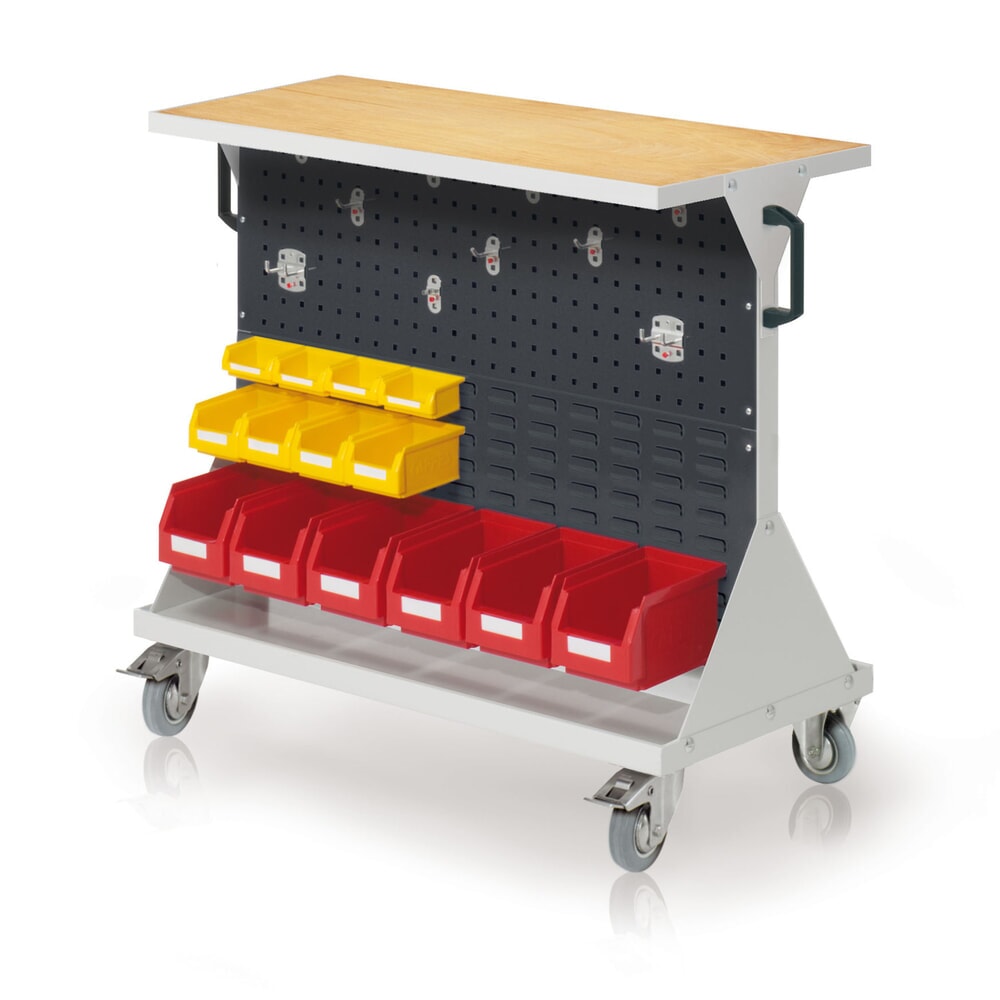 Produktabbildung: Kappes Rastermobil-Rollwagen, HxBxT 930 mm x 1000 mm x 500 mm, mit Auflageboden inkl. Multiplex-Werkbankplatte, lichtgrau/anthrazitgrau