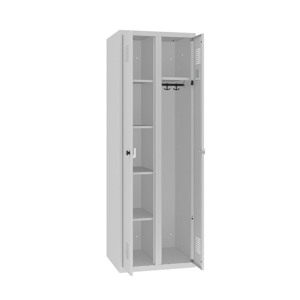 Produktabbildung Nr. 1: Steinbock® Kleider-/Wäschespind, 1 Abteil, Drehriegelverschluss, HxBxT 1800 x 600 x 500 mm, lichtgrau/lichtgrau