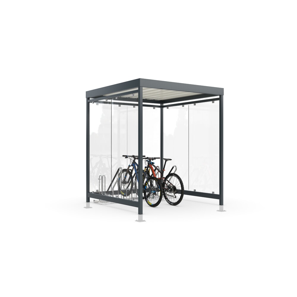 Produktabbildung: wsm® Fahrradüberdachung Economy Köln, ESG-Verglasung, Fahrradparksystem 4702 XBF, für 4 Fahrräder, HxBxT 2440 mm x 2165 mm x 2165 mm