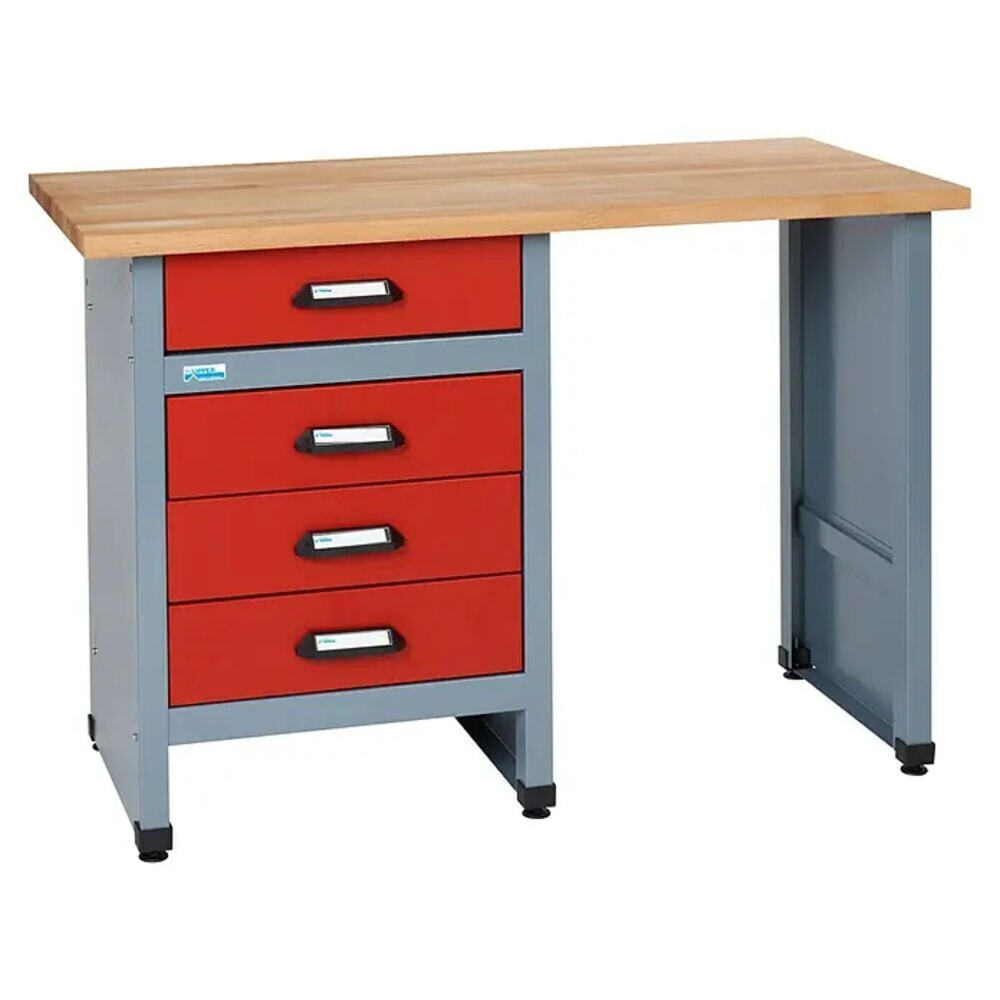 Produktabbildung Nr. 2: Werkbank mit 4 Schubladen + Sitzraum, BxT 1.200 x 600 mm, rot