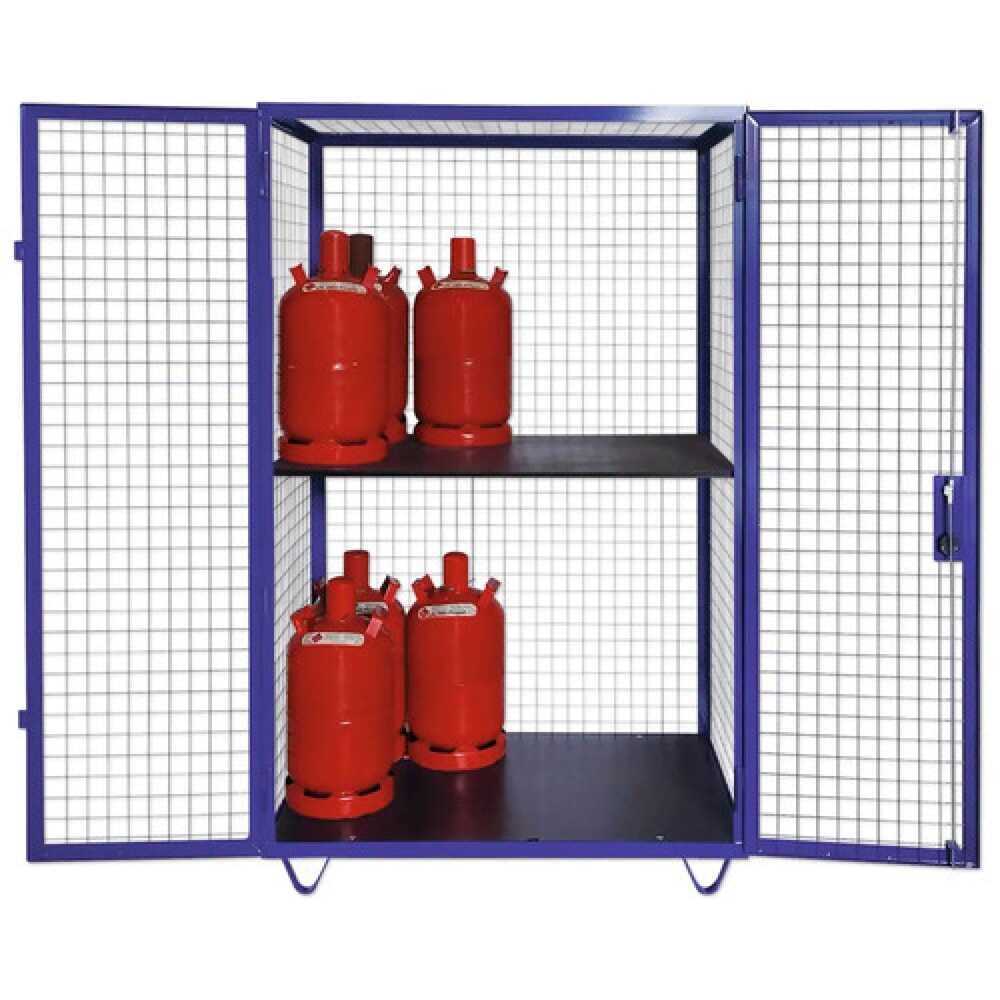 Produktabbildung: Gasflaschen-Gitterschrank, Doppelflügeltür, Sockelfüße, HxBxT 1.970 x 1.250 x 800 mm