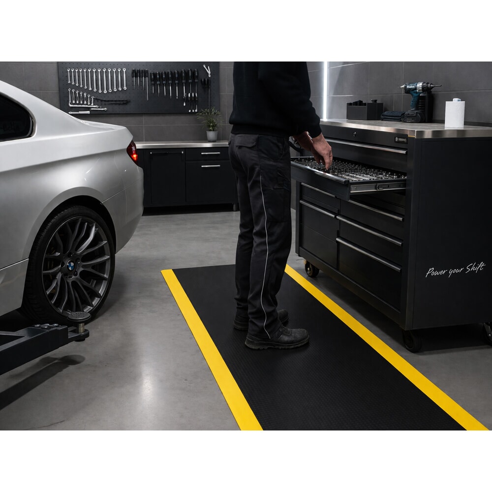 Produktabbildung Nr. 4: REBOURNE® Anti-Ermüdungsmatte W1, für Standzeit bis 3 Stunden, Elefantenhaut, schwarz/gelb, BxL 910 mm x 1200 mm