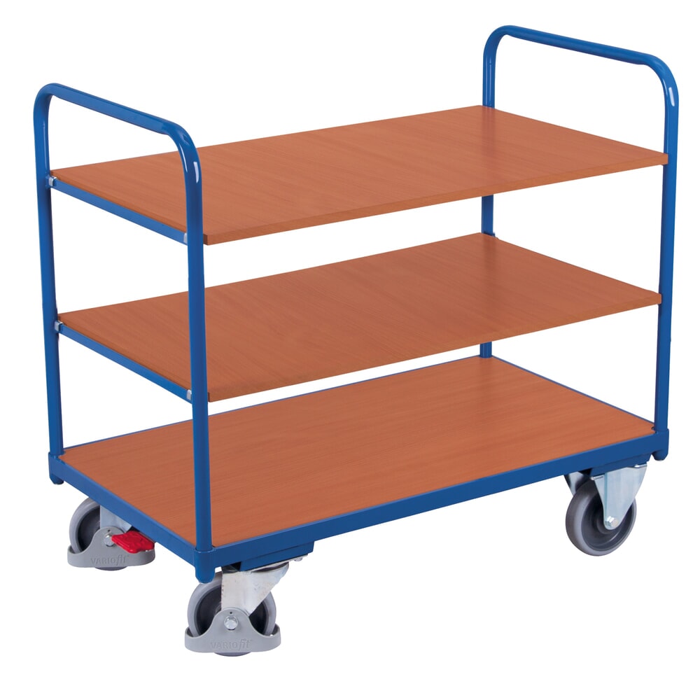 Produktabbildung: VARIOfit® Tischwagen, 3 Böden, HxBxT 990 mm x 910 mm x 500 mm, enzianblau