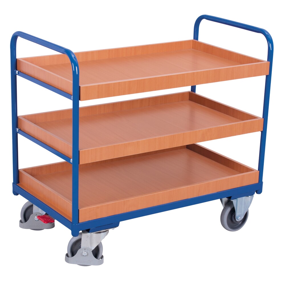 Produktabbildung: VARIOfit® Tischwagen, 3 Tabletts, HxBxT 990 mm x 910 mm x 500 mm, enzianblau