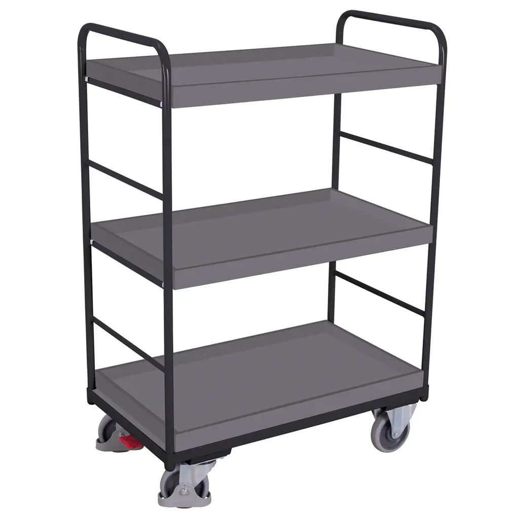 Produktabbildung: VARIOfit® Etagenwagen, variabel einhängbare Tabletts, 3 Etagen, HxBxT 1530 mm x 910 mm x 500 mm, anthrazitgrau
