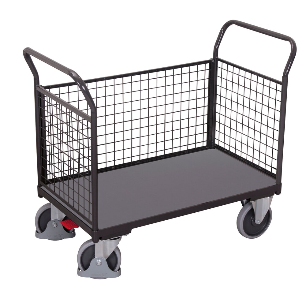 Produktabbildung Nr. 1: VARIOfit® Dreiwand-Gitterwagen, Holzwerkstoff-Ladefläche, EasySTOP®-Bremssystem, Ladefläche BxT 850 mm x 475 mm, anthrazitgrau