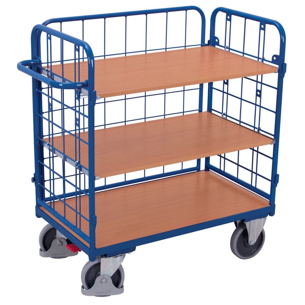 Produktabbildung Nr. 1: VARIOfit® Etagenwagen, 3 Gitterwände, 2 Etagen, HxBxT 1180 mm x 1040 mm x 525 mm, enzianblau