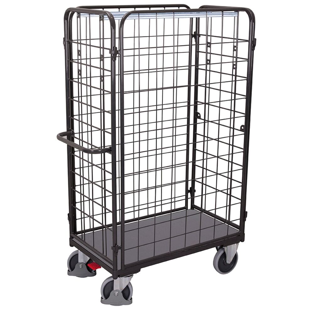 Produktabbildung: VARIOfit® 4-seitiger Rollbehälter, 4 Gitterwände, variable Einlegeböden, EasySTOP®-Bremssystem, HxBxT 1780 mm x 1040 mm x 540 mm, anthrazitgrau