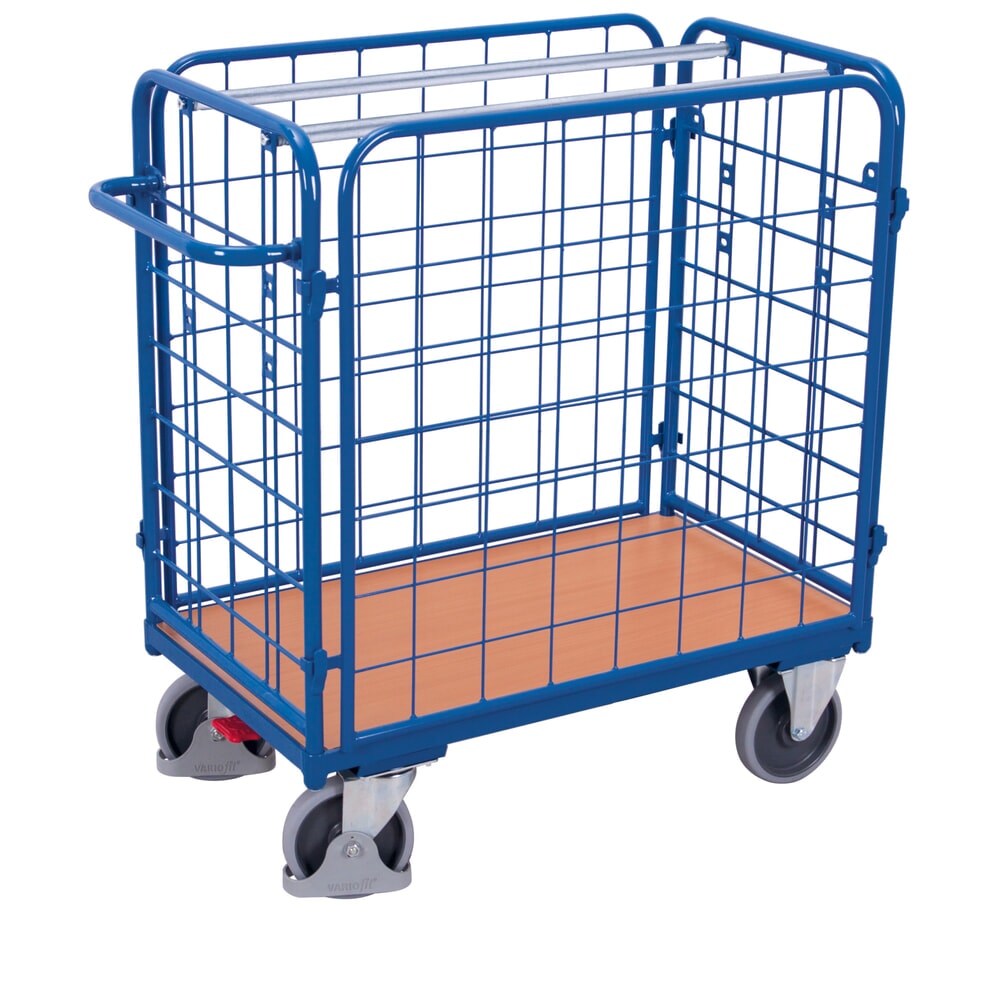 Produktabbildung Nr. 1: VARIOfit® 4-seitiger Rollbehälter, 4 Gitterwände, variable Einlegeböden, EasySTOP®-Bremssystem, HxBxT 1180 mm x 1040 mm x 540 mm, enzianblau