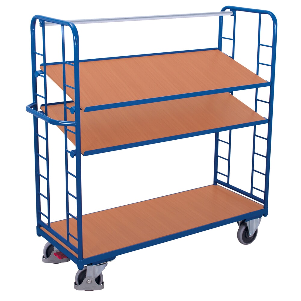 Produktabbildung: VARIOfit® Montagewagen, 3 Holzböden, 2 Etagen, HxBxT 1535 mm x 1510 mm x 550 mm, enzianblau