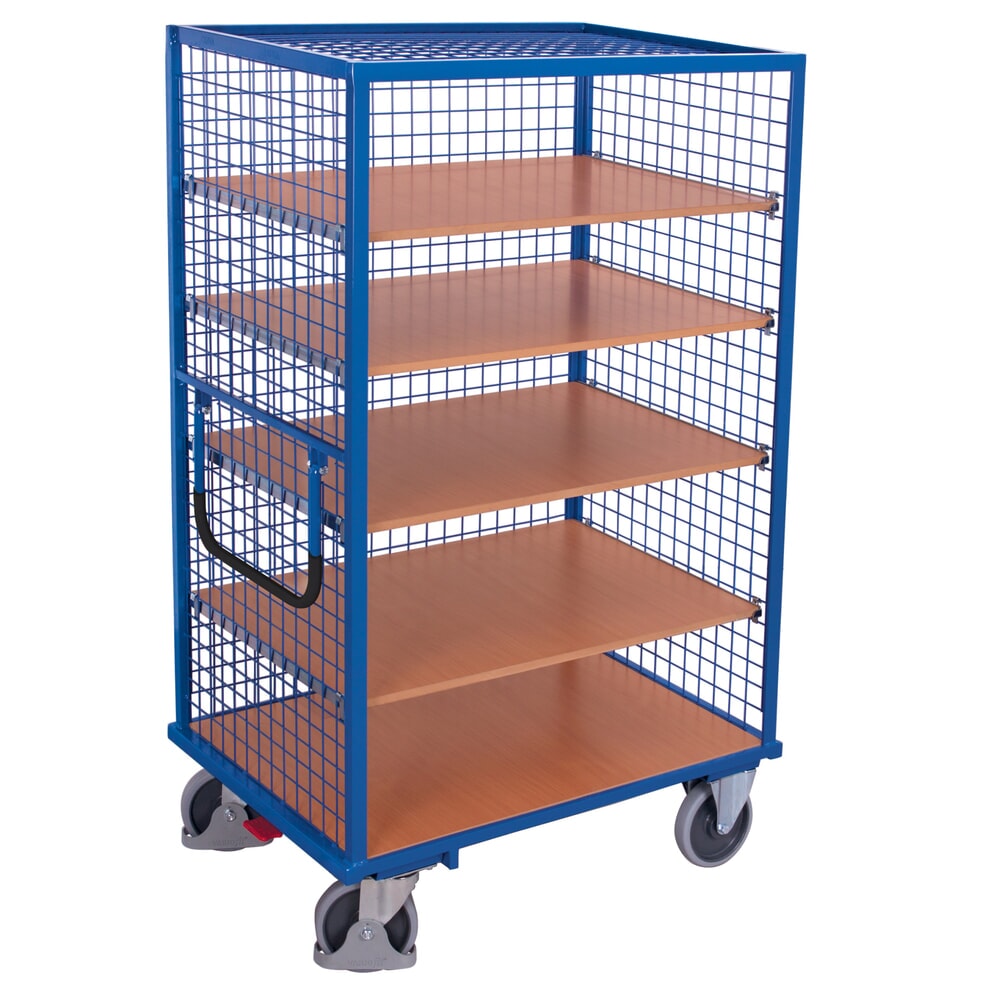 Produktabbildung Nr. 1: VARIOfit® Etagenwagen, verschweißte Stahlrohr-Konstruktion, Drahtgitterwände, 4 Etagenböden, HxBxT 1810 mm x 1115 mm x 730 mm, enzianblau