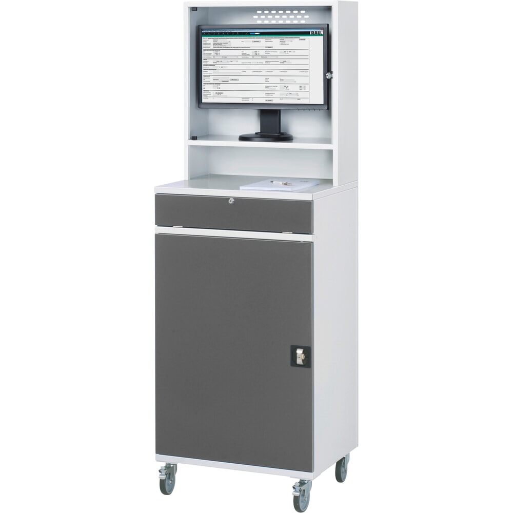 Produktabbildung: Steinbock® Computerschrank Selection, verfahrbar, HxBxT 1895 x 650 x 520 mm, anthrazitgrau