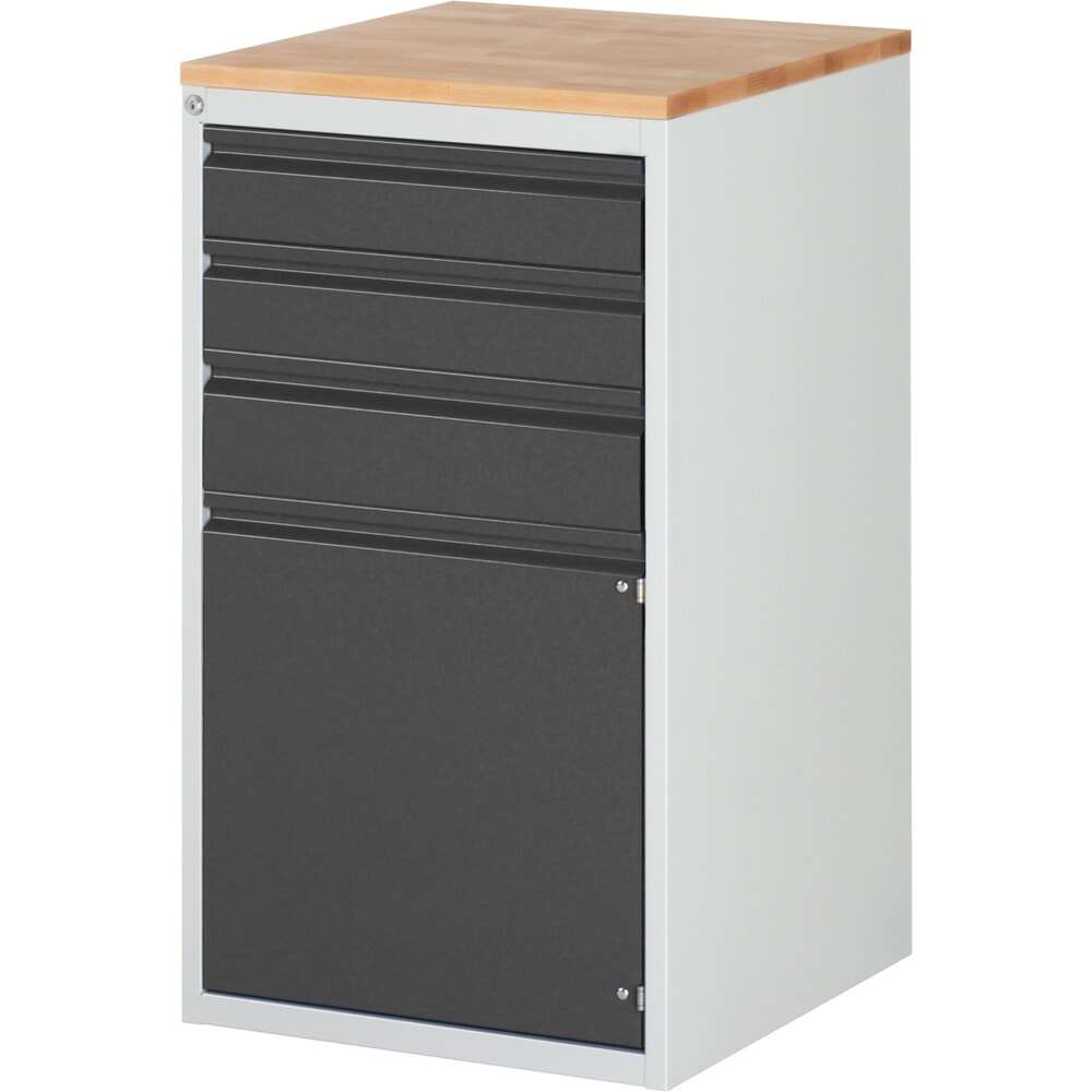 Produktabbildung: Steinbock® Schubladenschrank Selection, Buche-Massiv-Arbeitsplatte, HxBxT 1035 x 580 x 650 mm, 3 Schubladen, 1 Tür, anthrazitgrau