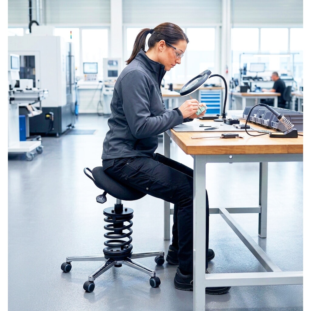 meychair Drehhocker Assistant Pro A34, stufenlos höhenverstellbar, Aluminiumgestell, Stoffsitz, Sitzhöhe 600 mm – 670 mm, Sitz-Stop-Rollen Produktabbildung Nr. 2: meychair Drehhocker Assistant Pro A34, stufenlos höhenverstellbar, Aluminiumgestell, Stoffsitz, Sitzhöhe 600 mm – 670 mm, Sitz-Stop-Rollen