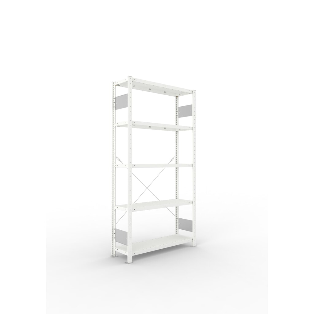 Produktabbildung: META Fachbodenregal CLIP S3 Grundfeld, Fachlast 150 kg, zerlegter Rahmen, 5 Fachböden, lichtgrau, HxBxT 2000 mm x 1000 mm x 300 mm