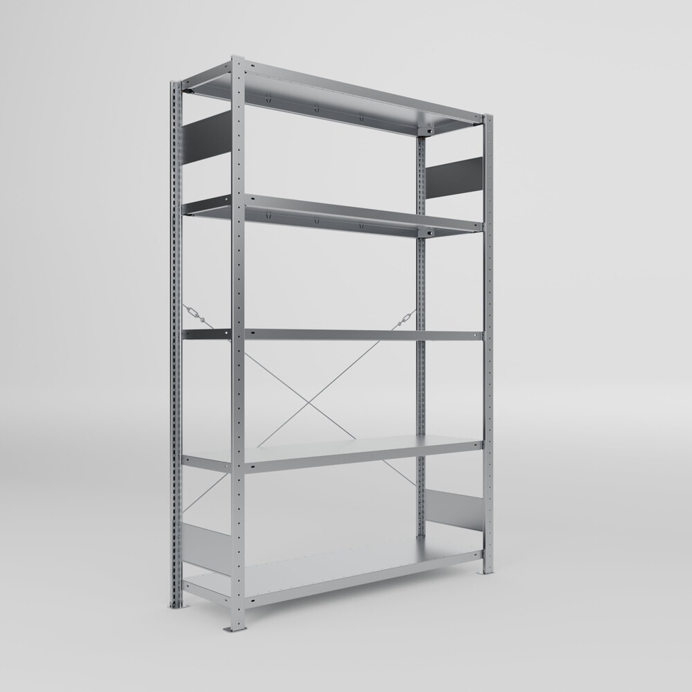Produktabbildung: META Fachbodenregal CLIP S3 Grundfeld, Fachlast 150 kg, zerlegter Rahmen, 5 Fachböden, verzinkt, HxBxT 2000 mm x 1300 mm x 400 mm