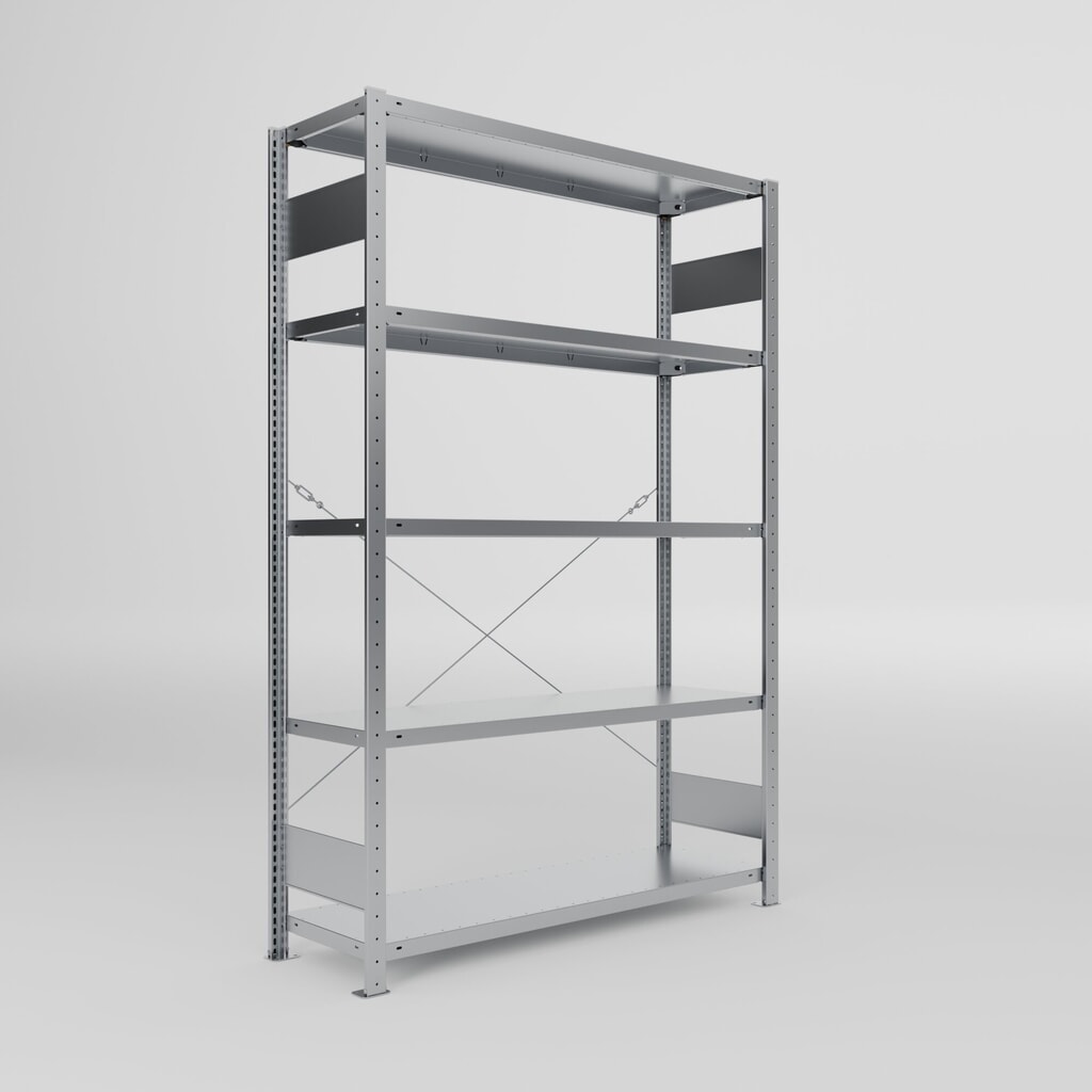 Produktabbildung: META Fachbodenregal CLIP S3 Grundfeld, Fachlast 150 kg, zerlegter Rahmen, 5 Fachböden, verzinkt, HxBxT 2000 mm x 1300 mm x 400 mm