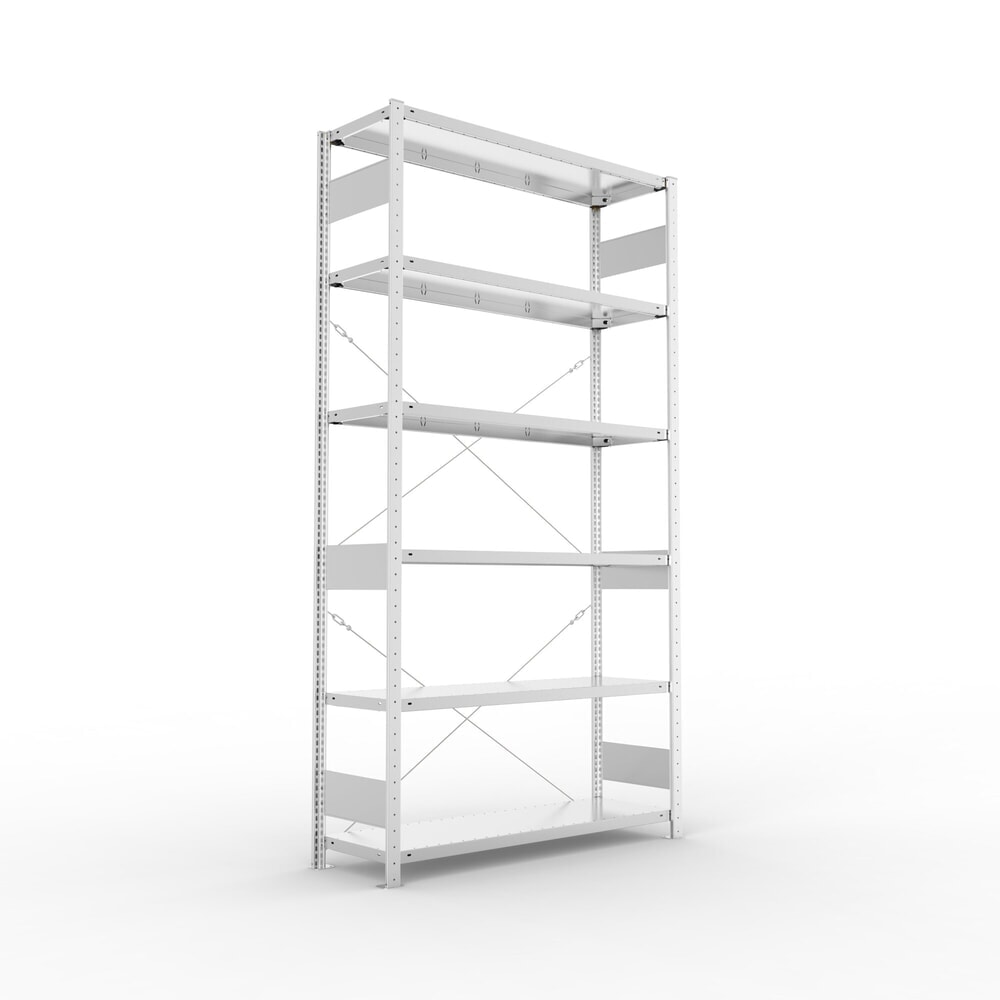 Produktabbildung: META Fachbodenregal CLIP S3 Grundfeld, Fachlast 150 kg, zerlegter Rahmen, 6 Fachböden, verzinkt, HxBxT 2500 mm x 1300 mm x 400 mm