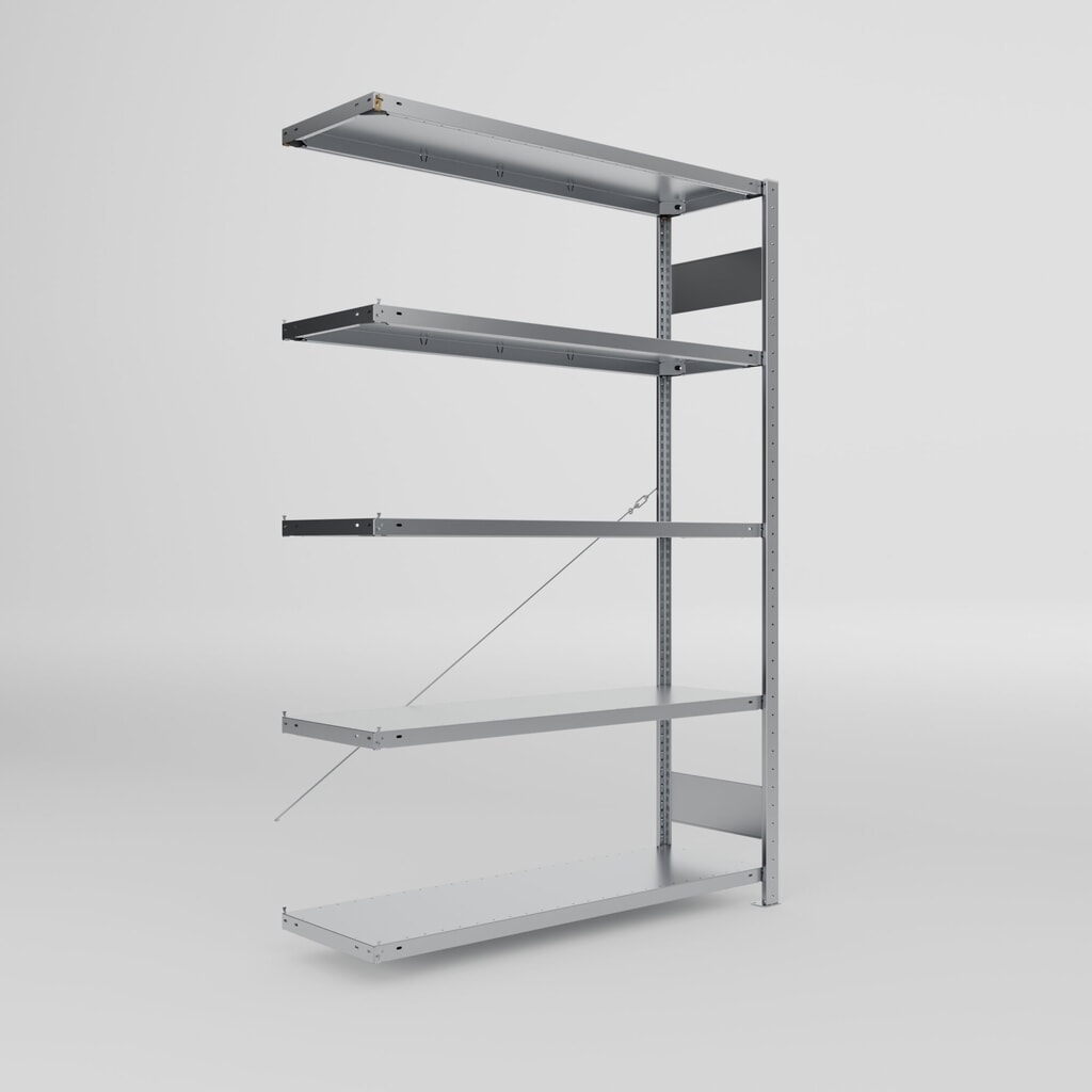 Produktabbildung: META Fachbodenregal CLIP S3 Anbaufeld, Fachlast 150 kg, zerlegter Rahmen, 5 Fachböden, verzinkt, HxBxT 2000 mm x 1300 mm x 400 mm