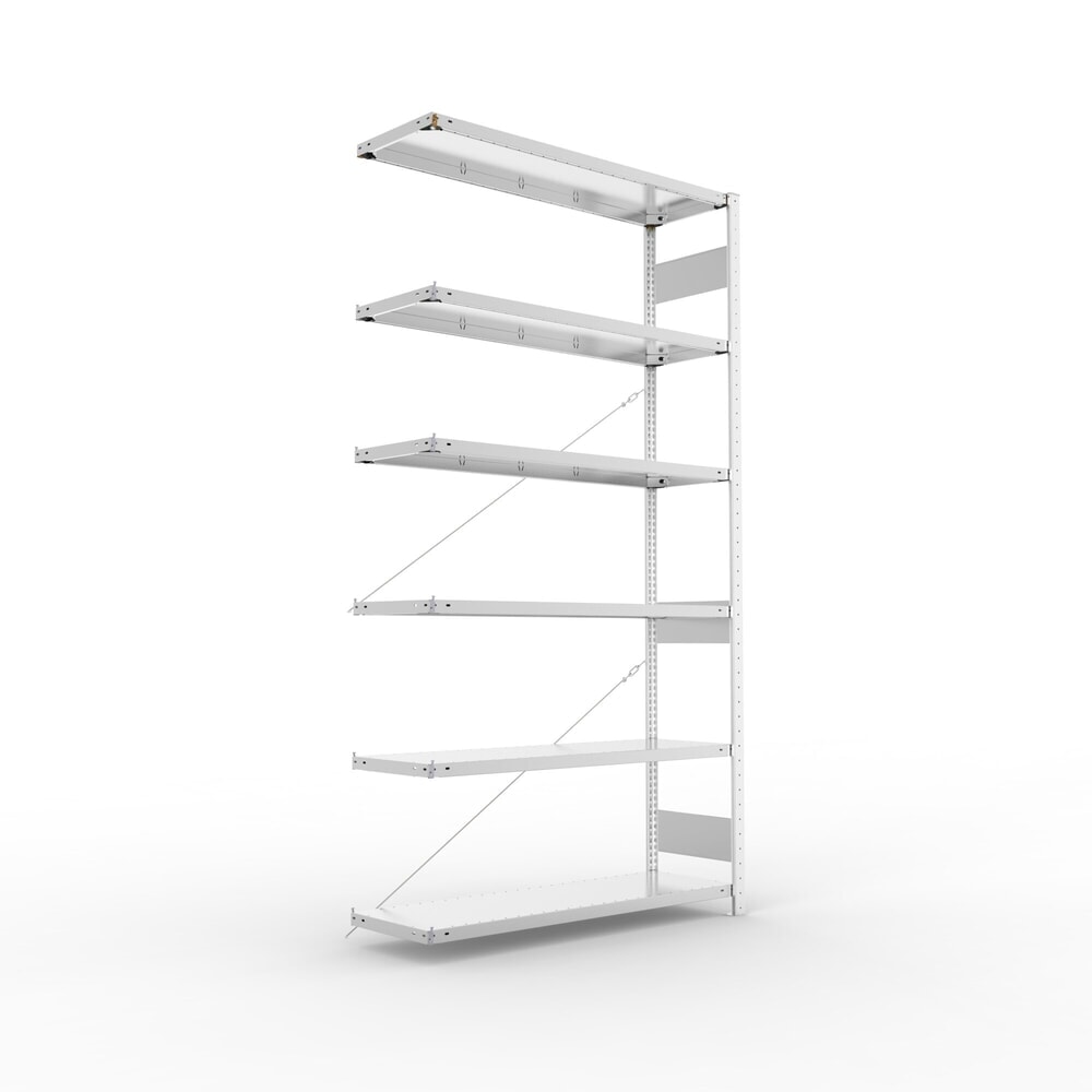 Produktabbildung: META Fachbodenregal CLIP S3 Anbaufeld, Fachlast 150 kg, zerlegter Rahmen, 6 Fachböden, verzinkt, HxBxT 2500 mm x 1300 mm x 400 mm