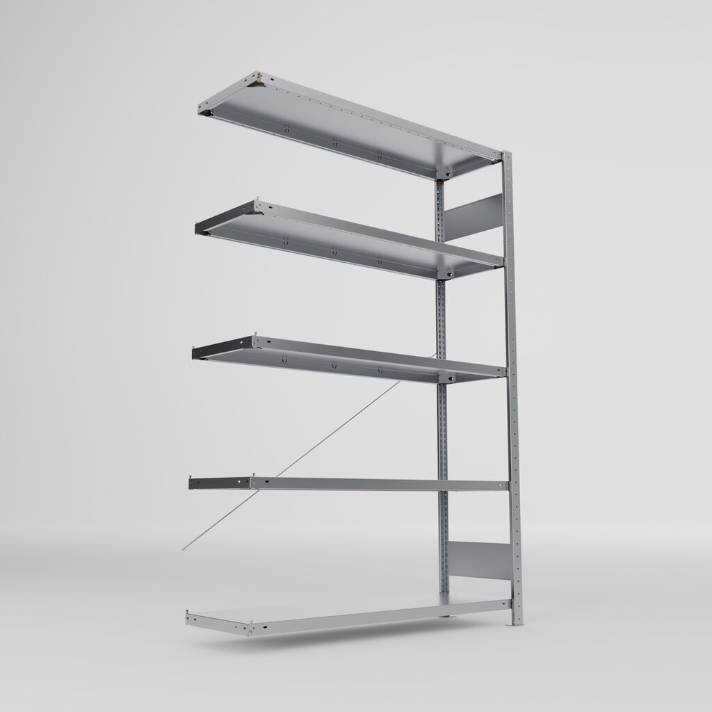 META Fachbodenregal CLIP S3 Anbaufeld, Fachlast 150 kg, zerlegter Rahmen, 5 Fachböden, verzinkt, HxBxT 2000 mm x 1300 mm x 400 mm Produktabbildung Nr. 2: META Fachbodenregal CLIP S3 Anbaufeld, Fachlast 150 kg, zerlegter Rahmen, 5 Fachböden, verzinkt, HxBxT 2000 mm x 1300 mm x 400 mm