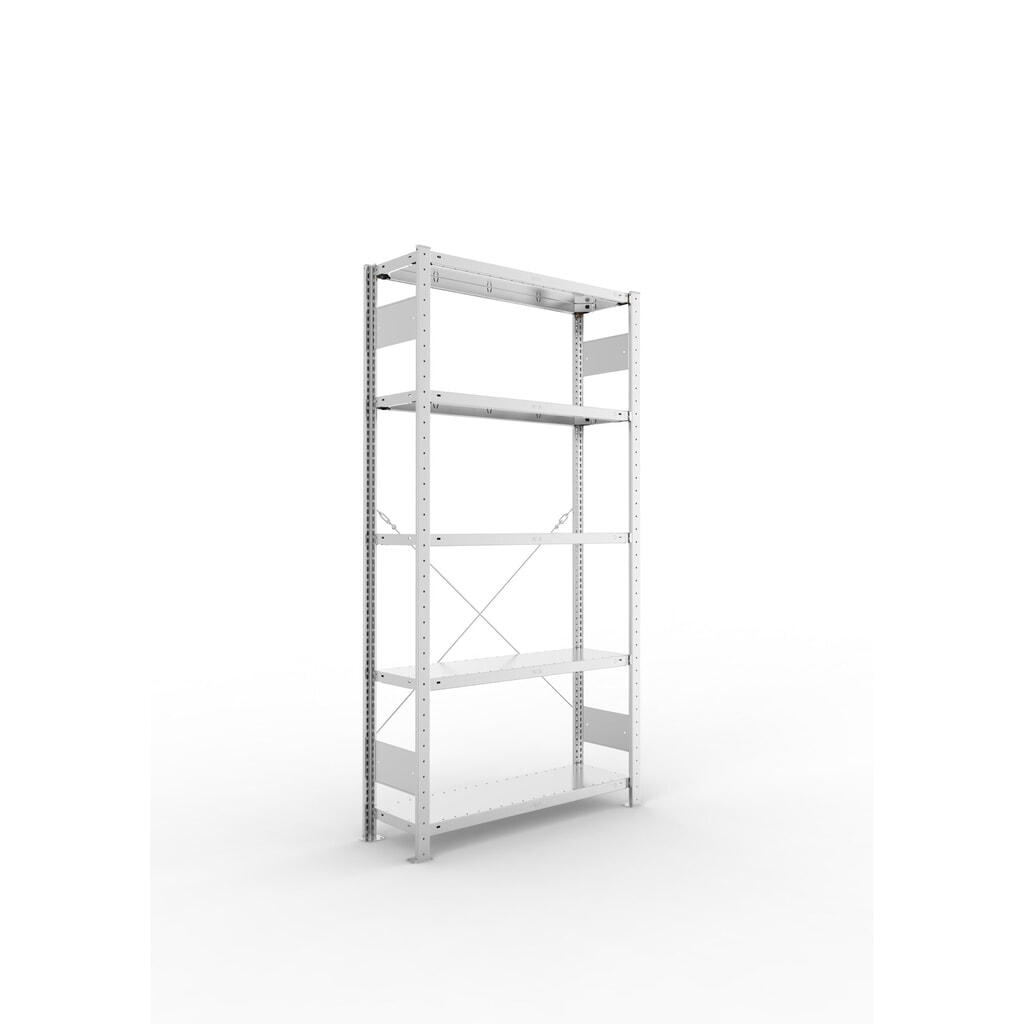 Produktabbildung: META Fachbodenregal CLIP S3 Grundfeld, Fachlast 150 kg, vorgefertigter Rahmen, 5 Fachböden, verzinkt, HxBxT 2000 mm x 1000 mm x 300 mm